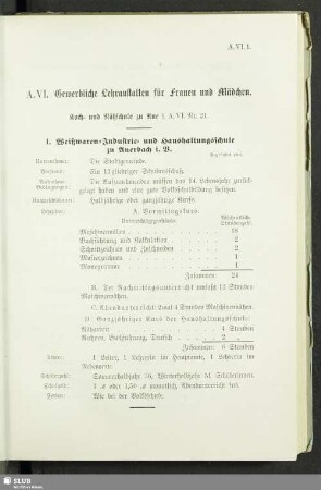 A. VI. Gewerbliche Lehranstalten für Frauen und Mädchen