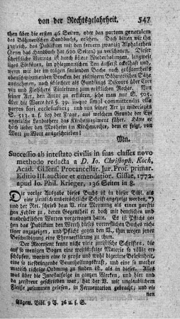 Successio ab intestato civilis in suas classes novo methodo redacta. Ed.III.auct.