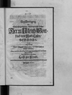 Bey Beerdigung Des Hoch-Edelgebohrnen/ Gestrengen und Vesten Herrn Ulrich Gottfried von MordEysen ...