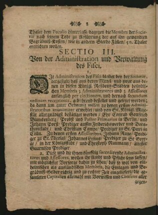 Sectio III. Von der Administration und Verwaltung des Fisci
