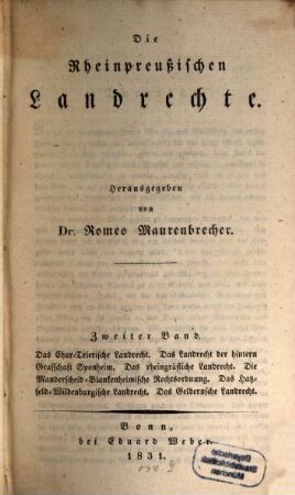 Die rheinpreußischen Landrechte, 2. Das Chur-Trierische Landrecht, Das Landrecht der hintern Grafschaft Sponheim, ...