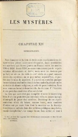 Histoire du théâtre en France, 1,2. Les mystères ; 1,2 : Reprèsentations ...