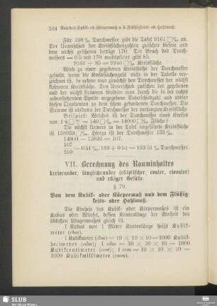 VII. Berechnung des Rauminhaltes kreisrunder, länglichrunder (elliptischer, ovaler, eiovaler) und eckiger Gefäße