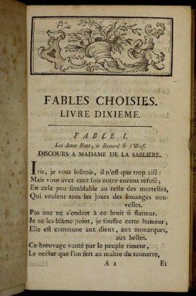 Fable I. Les deux Rats, le Renard & l`Œuf. - Fable VIII. La Perdrix & les Coqs.