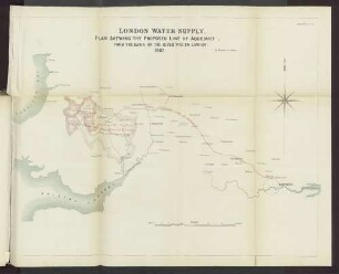 Appendix A.A.(2). London Water Supply. Plan Shewing the Proposed Line of Aqueduct from the Basin of the River Wye to London. 1867.