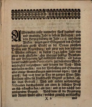 Kurtze Relation von der Belagerung Straubings 1742