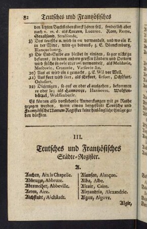 82-89, III. Teutsches und Franzoesisches Staedte-Register