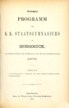 Programm des K.K. Staats-Gymnasiums in Innsbruck : veröffentlicht am Schlusse des Schuljahres ..., 30. 1878/79