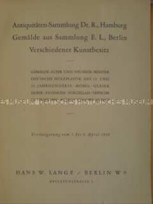 Katalog des Auktionshauses H. W. Lange Berlin