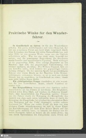 Praktische Winke für den Wanderfahrer