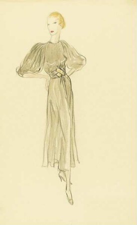 Frau in grauem Kleid