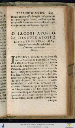 D. Iacobi Apostoli, Ioannis Apostoli, fratris vita.