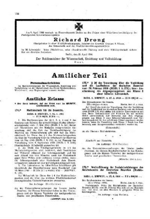 Mutterschutz für die Beamtin : [Amtliche Erlasse] ; [Amtlicher Teil]