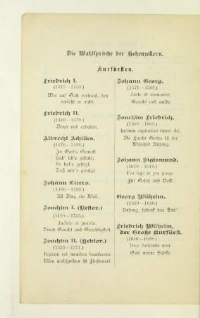 Die Wahlsprüche der Hohenzollern