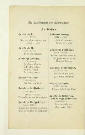 Die Wahlsprüche der Hohenzollern