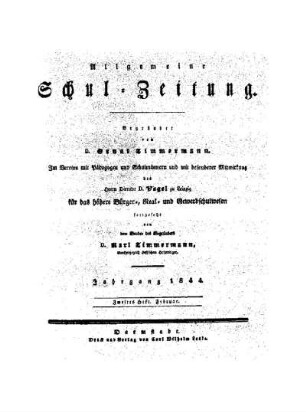 Titelblatt für Februar 1844 : [Heft 18 - 35]