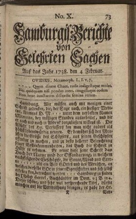No. X. Auf das Jahr 1738. den 4 Februar. - No. XVII. Auf das Jahr 1738. den 28 Februar.