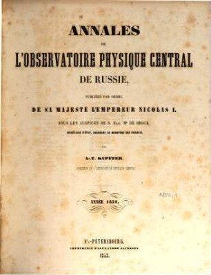 Annales de l'Observatoire Physique Central, 1850 (1853)