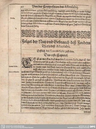 Folget der Nutz und Gebruach deß Fordern Theyls deß Astrolabii.
