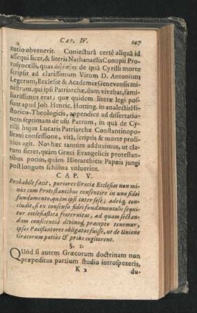 Cap. V. Probabile facit, puriores Graeciae Ecclesias non minus cum Protestantibus consentire in uno fidei fundamento ...
