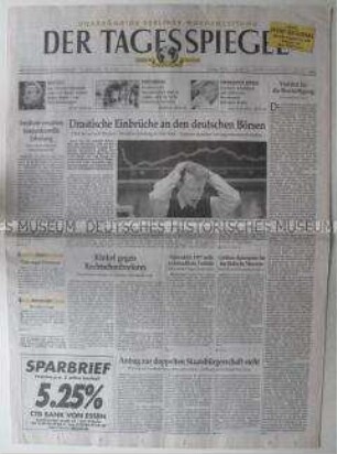 Berliner Tageszeitung "Der Tagesspiegel" mit Titel-Story zur Börsenkrise