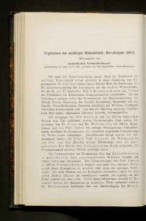 Ergebnisse der amtlichen Weinstatistik; Berichtsjahr 1911/12