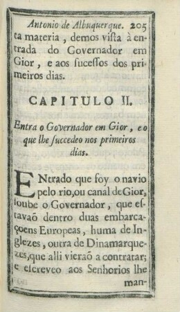 Capitulo II. Entra o Governador em Gior, eo que lhe succedeo nos primeiros dias