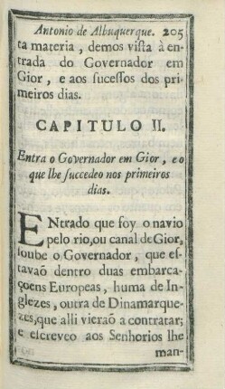 Capitulo II. Entra o Governador em Gior, eo que lhe succedeo nos primeiros dias