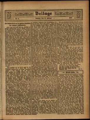 Zweite Ausgabe vom Sonntag, den 22. Februar 1920.