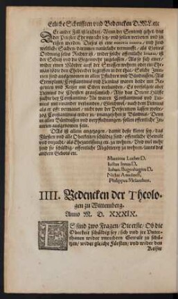 IIII. Bedencken der Theologen zu Wittemberg.