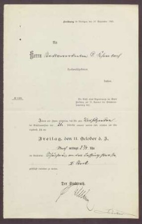 Ernennung von Constantin Fehrenbach zum Vorsitzenden der Wahlkommission des 31. Distrikts der Stadt Freiburg