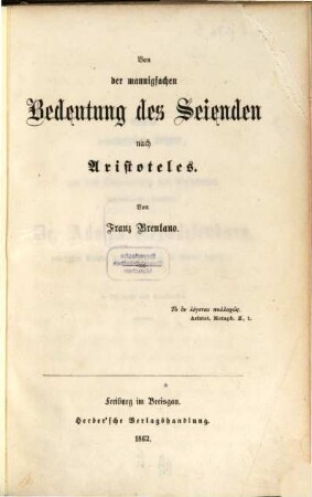 Von der mannigfachen Bedeutung des Seienden nach Aristoteles