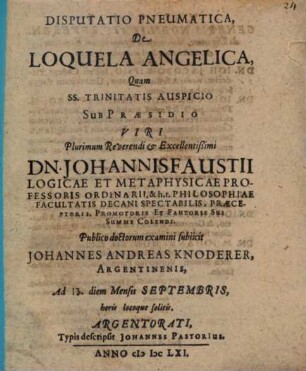 Disputatio Pneumatica, De Loquela Angelica