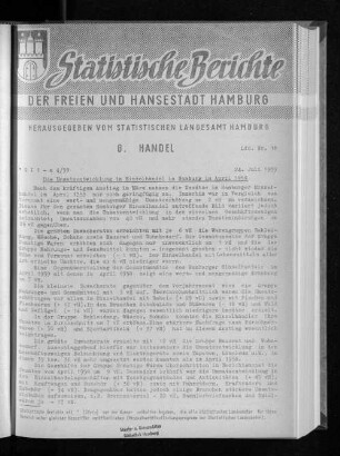 Die Umsatzentwicklung im Einzelhandel in Hamburg im April 1959 : Lfd. Nr. 18