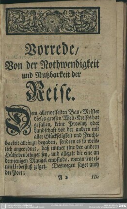 Vorrede, Von der Nothwendigkeit und Nutzbarkeit der Reise
