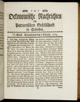VI. Stück. Sonnabends den 6 Februar. 1779.