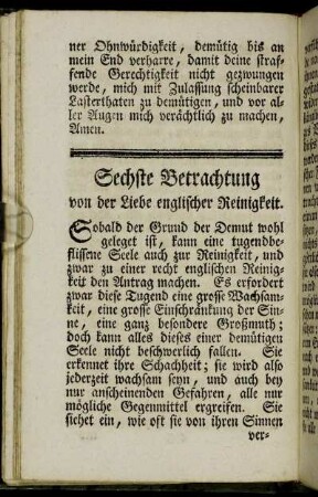 Sechste Betrachtung von der Liebe englischer Reinigkeit.