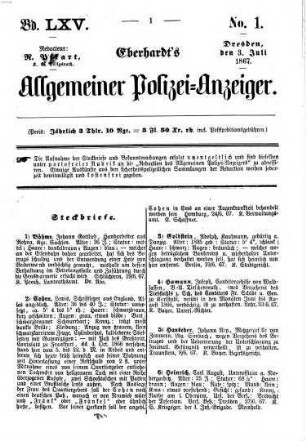 Eberhardt's allgemeiner Polizei-Anzeiger. 65. 1867 = Juli - Dez.