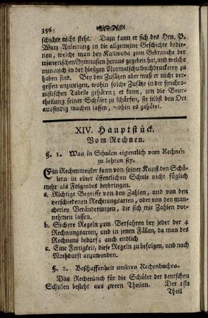 XIV. Hauptstück. Vom Rechnen. = XIV. hlawnj Czástka. O Poctách.