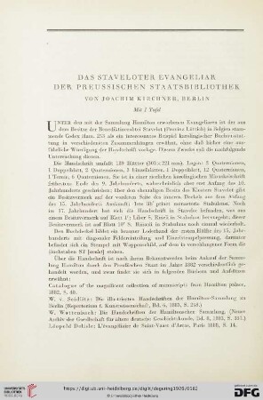 Joachim Kirchner: Das Staveloter Evangeliar der Preussischen Staatsbibliothek