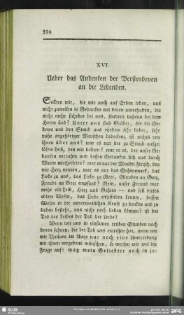 XVI. Ueber das Andenken der Verstorbenen an die Lebenden
