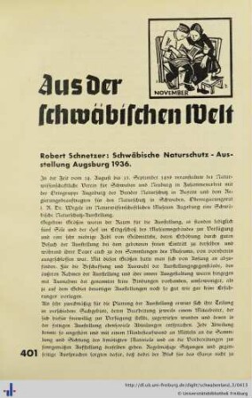 Schwäbische Naturschutz-Ausstellung Augsburg 1936.