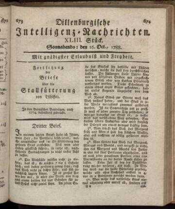 XLIII. Stück. Sonnabends : den 25. Oct., 1788.
