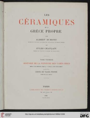 Band 1: Les céramiques de la Grèce propre: vases peints et terres cuites: Histoire de la peinture des vases grecs depuis les origines jusqu'au Ve siècle avant Jesus-Christ suivie d'un choix de vases peints trouvés en Grèce