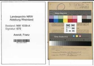 Entnazifizierung Franz Arendt , geb. 12.10.1890 (Lehrer)