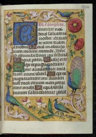 Initialzierseite (Komplet): C(onverte nos deus) ; Trompe l'oeil-Rahmen mit Blütenzweigen und Vögeln