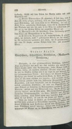 Neunte Klasse. Weichthiere, Schalthiere, Conchylien, (Mollusca, Testacea.)