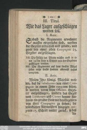 III. Titul. Wie das Lager aufgeschlagen werden soll.
