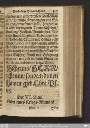 Der VI. Titul. Gebet eines Kriegs-Mannes.