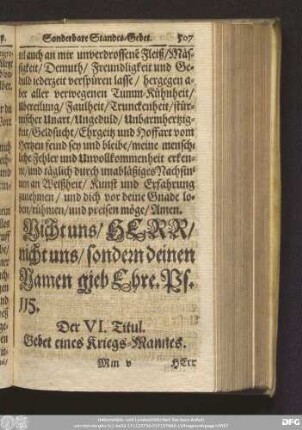 Der VI. Titul. Gebet eines Kriegs-Mannes.